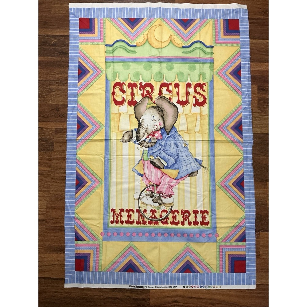 Circus Menagerie Fabric Panel J Wecker-Frisch Elephant On Unicycle 45in X 29in